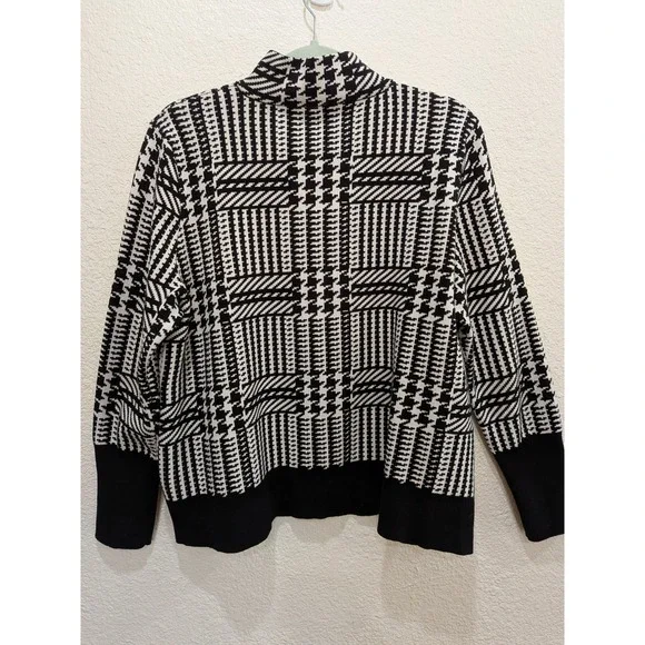 NWOT Jones New York Sweater Jacket XL Black White Houndstooth Zip Geometric - Picture 4 of 11